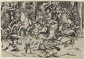 A battle of soldiers some on horseback, Master of 1515 Italian, Engraving with dry-point effect