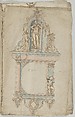 Portfolio with drawings and prints of tombs and epitaphs, Anonymous, Flemish, Pen and brown ink, black chalk, brush and brown and gray wash