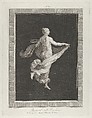 A partly naked bacchante seen from behind, facing right and holding an oval dish in her left hand, her drapery in her right, set against a black background inside a rectangular frame, Antonio Ricciani  Italian, Engraving