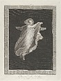 A bacchante wearing a hooded shawl and holding a box in her left hand, set against a black background inside a rectangular frame, Antonio Ricciani  Italian, Engraving