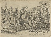 Youth (Midday), from "The Four Ages of Man and Death with the Last Judgment", Hieronymus (Jerome) Wierix  Netherlandish, Engraving; state before Hollstein's first state of two (before astrological symbols added to the flag on left)
