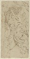 Seated Nude Male Figure (recto); Ornamental Designs of Foliage, a Grotesque Head, and a Leg (verso), Agostino Carracci (Italian, Bologna 1557–1602 Parma), Pen and brown ink, over black chalk underdrawing