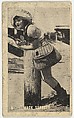 Card 5, Actress wearing bonnet and wicker bag leaning on wooden post, from the Movie Stars series (T124), issued by John J. Bagley & Co. to promote Buckingham Cigarettes, Mack Sennett, Photolithograph