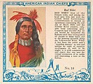 Card No. 18, Red Shirt, from the Indian Chiefs series (T129) issued by Red Man Chewing Tobacco, Red Man Chewing Tobacco American, Commercial color lithograph