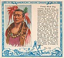 Card No. 34, Young Black Dog, from the Indian Chiefs series (T129) issued by Red Man Chewing Tobacco, Red Man Chewing Tobacco American, Commercial color lithograph
