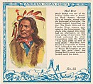 Card No. 35, Mad Bear, from the Indian Chiefs series (T129) issued by Red Man Chewing Tobacco, Red Man Chewing Tobacco American, Commercial color lithograph
