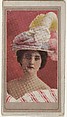 Actress wearing pink and white striped gown, from the Actresses series (T176) issued by Sweet Caporal Cigarettes, Kinney Brothers Tobacco Company  American, Commercial color lithograph