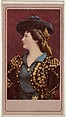 Actress wearing elaborate gold decorated jacket, from the Actresses series (T176) issued by Sweet Caporal Cigarettes, Kinney Brothers Tobacco Company  American, Commercial color lithograph