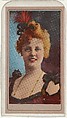 Actress wearing red feather in hair, from the Actresses series (T176) issued by Sweet Caporal Cigarettes, Kinney Brothers Tobacco Company  American, Commercial color lithograph