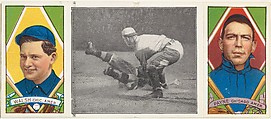 "Close at the Plate," with E. Walsh and F. Payne, from the series Hassan Triple Folders (T202), Hassan Cigarettes American, Commercial lithographs with half-tone photograph