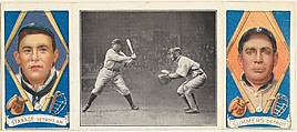 "Crawford About to Smash One," with Oscar Stanage and Edgar Summers, from the series Hassan Triple Folders (T202), Hassan Cigarettes American, Commercial lithographs with half-tone photograph