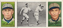 "Donlin Out at First," with Thomas W. Leach and J. Owen Wilson, from the series Hassan Triple Folders (T202), Hassan Cigarettes American, Commercial lithographs with half-tone photograph