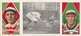 "Elberfeld Beats the Throw," with Clyde Milan and N. Elberfeld, from the series Hassan Triple Folders (T202), Hassan Cigarettes American, Commercial lithographs with half-tone photograph