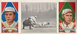 "Engle in a Close Play," with Tris Speaker and Clyde Engle, from the series Hassan Triple Folders (T202), Hassan Cigarettes American, Commercial lithographs with half-tone photograph