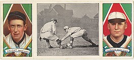 "Knight Catches a Runner," with Jack Knight and Walter Johnson, from the series Hassan Triple Folders (T202), Hassan Cigarettes American, Commercial lithographs with half-tone photograph