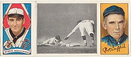 "Schaefer Steals Second," with George F. McBride and Clark Griffith, from the series Hassan Triple Folders (T202), Hassan Cigarettes American, Commercial lithographs with half-tone photograph