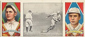 "Speaker Rounding Third," Joseph Wood and Tris Speaker, from the series Hassan Triple Folders (T202), Hassan Cigarettes  American, Commercial lithographs with half-tone photograph