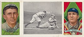 "Lobert Almost Caught," with John Kling and Denton T. Young, from the series Hassan Triple Folders (T202), Hassan Cigarettes American, Commercial lithographs with half-tone photograph
