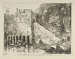 Vue des debris des bains de Neron from Differentes vues dessiné d'après nature... dans les environs de Rome et de Naples, Adélaide Allou  French, Etching