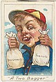 "A Two Bagger", from the Baseball Comics series (T203), P.H. Mayo & Brother, Richmond, Virginia American, Commercial color lithograph