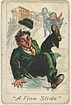 "A Fine Slide", from the Baseball Comics series (T203), P.H. Mayo & Brother, Richmond, Virginia American, Commercial color lithograph
