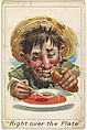 Right over the Plate, from the Baseball Comics series (T203), P.H. Mayo & Brother, Richmond, Virginia American, Commercial color lithograph