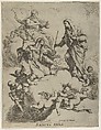 Christ holding a crown upper left, at right the Virgin receiving Saint  Anne in Heaven, Luca Giordano (Italian, Naples 1634–1705 Naples), Etching; first state of three