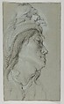Head Studies of A Young Man Wearing a Hat and of a Black Man, Lucas Franchoys the Younger  Flemish, Black and white chalk, on blue paper; framing lines in pen and black ink