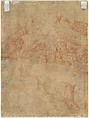 Two Seated Figures in a Landscape with Mountains and a Town (recto); Sketch of a Landscape with Mountains and Buildings (verso), Anonymous, Italian, Venetian, 16th century, Pen and brown ink (recto); red chalk (verso)
