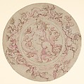 Design for a Tazza, Bowl or Dish, Anonymous, German , active late 16th - early 17th century German, Pen and brown ink, brush and red (fuchsia) wash, traced with a stylus