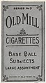 Facsimile of Card Verso, from the Baseball Players (Red Borders) series (T210) issued by Old Mill Cigarettes, Old Mill Cigarettes, Virginia American, Photolithograph