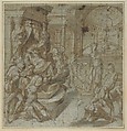 The Martyrdom of St. Catherine of Alexandria, Carlo Portelli  Italian, Pen and brown ink, brush and brown wash, highlighted with white gouache, over traces of black chalk, and squared in black and red chalk
