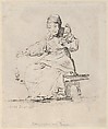 An old woman spinning, spindle in her right hand, distaff in her left, Goya (Francisco de Goya y Lucientes)  Spanish, Pen lithograph
