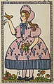 Girl with Flowers and a Bird, Anonymous, Austrian, Viennese, 20th century Austrian, Color lithograph