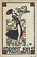 New Years Card: Cheers 1911 (Prosit), Hans Kalmsteiner Austrian, Color lithograph