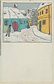 Houses in the Snow, Carl Krenek Austrian, Color lithograph