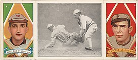 "A Close Play at the Home Plate," with R. J. Wallace and Frank LaPorte, from the series Hassan Triple Folders (T202), Hassan Cigarettes American, Commercial lithographs with half-tone photograph