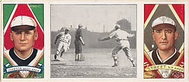 "Birmingham Gets to Third," with Walter Johnson and Charles E. Street, from the series Hassan Triple Folders (T202), Hassan Cigarettes American, Commercial lithographs with half-tone photograph