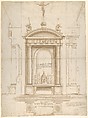 Design for an Altar Surmounted by a Crucifix in Four Different Views, Vincenzo de' Rossi  Italian, Pen and brown ink, brush and gray-brown wash over traces of black chalk, ruling and compass work