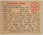 Sheldon Jones, Pitcher, New York Giants, from the Picture Card Collectors Series (R406-4) issued by Bowman Gum, Issued by Bowman Gum Company, Commercial color lithograph