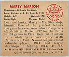 Marty Marion, Shortstop, St. Louis Cardinals, from the Picture Card Collectors Series (R406-4) issued by Bowman Gum, Issued by Bowman Gum Company, Commercial color lithograph