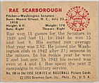 Rae Scarborough, Pitcher, Washington Senators, from the Picture Card Collectors Series (R406-4) issued by Bowman Gum, Issued by Bowman Gum Company, Commercial color lithograph