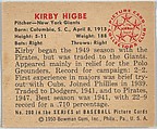 Kirby Higbe, Pitcher, New York Giants, from the Picture Card Collectors Series (R406-4) issued by Bowman Gum, Issued by Bowman Gum Company, Commercial color lithograph
