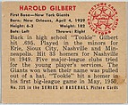 Harold Gilbert, 1st Base, New York Giants, from the Picture Card Collectors Series (R406-4) issued by Bowman Gum, Issued by Bowman Gum Company, Commercial color lithograph