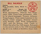 Bill Salkeld, Catcher, from the Picture Card Collectors Series (R406-4) issued by Bowman Gum, Issued by Bowman Gum Company, Commercial color lithograph