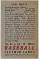 Issued by Bowman Gum Company | Duke Snider, Outfield, Brooklyn Dodgers ...