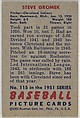 Issued by Bowman Gum Company | Steve Gromek, Pitcher, Cleveland Indians ...