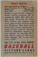 Issued by Bowman Gum Company | Eddie Miksis, Shortstop, Brooklyn ...