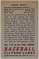 Eddie Joost, Shortstop, Philadelphia Athletics, from Picture Cards, series 5 (R406-5) issued by Bowman Gum, Issued by Bowman Gum Company, Commercial color lithograph