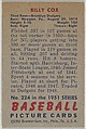Billy Cox, 3rd Base, Brooklyn Dodgers, from Picture Cards, series 5 (R406-5) issued by Bowman Gum, Issued by Bowman Gum Company, Commercial color lithograph